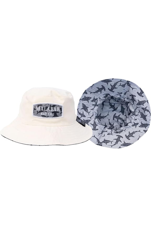 Kids Reversible Bucket Hat with Shark Print, for Boys, Packable Fun & Cool Beach UPF 50+ Sun Protection Bucket Hat - Ages 2-13 Years