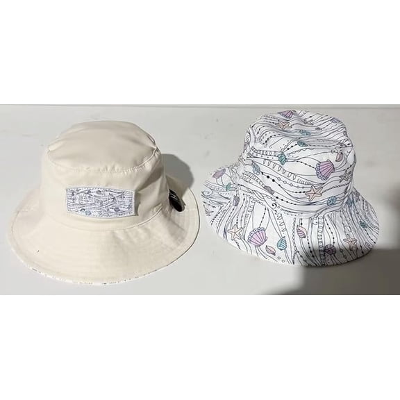 Kids Reversible Bucket Hat with White Seashells Print, for Boys, Packable Fun & Cool Beach UPF 50+ Sun Protection Bucket Hat - Ages 2-13 Years