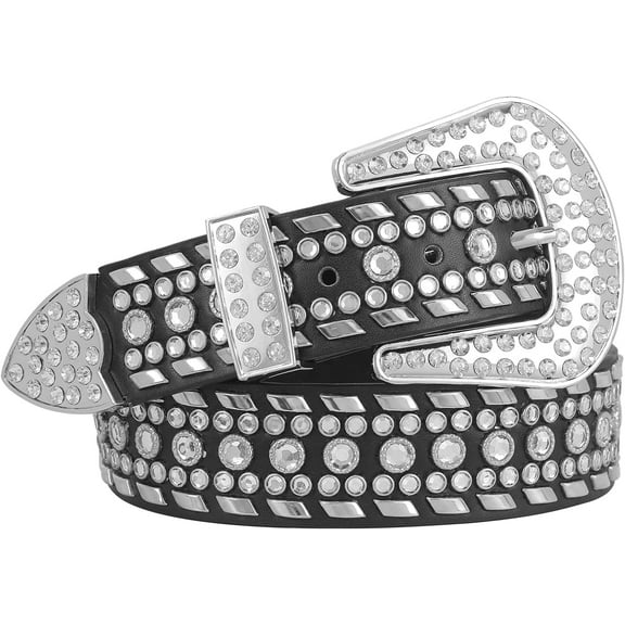 Kids Rhinestone Belt for Girls Boys,Western Cowgirl Cowboy Studded Leather Belt for Child