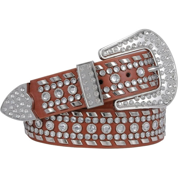 Kids Rhinestone Belt for Girls Boys,Western Cowgirl Cowboy Studded Leather Belt for Child