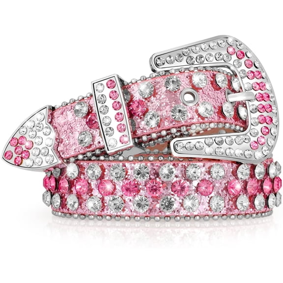 Kids Rhinestone Western Belt for Girls Boys, Cowboy Cowgirl Diamond Studded Bling Leather Belt