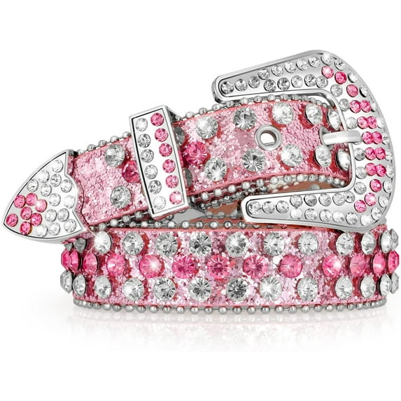 Kids Rhinestone Western Belt for Girls Boys, Cowboy Cowgirl Diamond Studded Bling Leather Belt