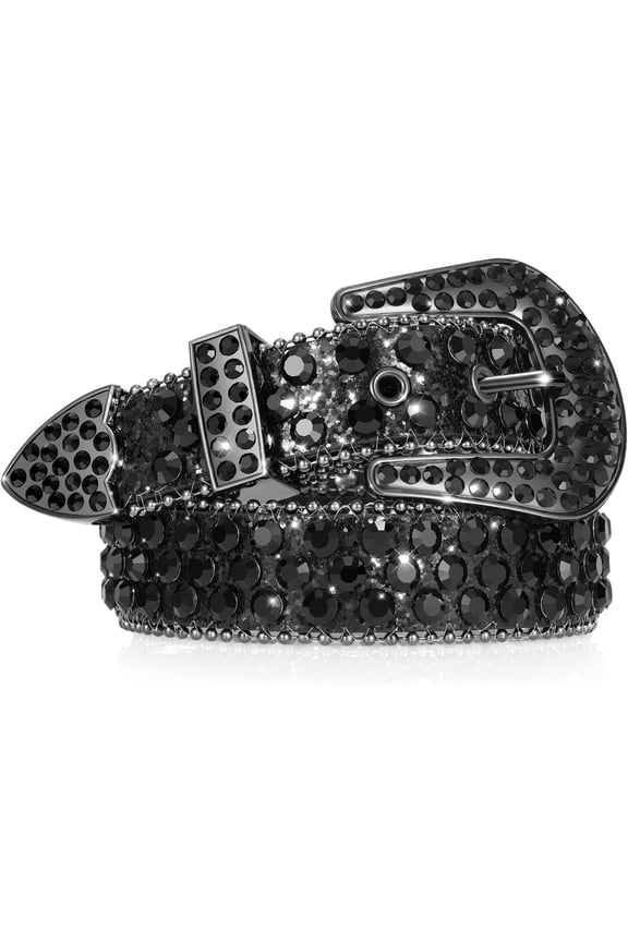 Kids Rhinestone Western Belt for Girls Boys, Cowboy Cowgirl Diamond Studded Bling Leather Belt