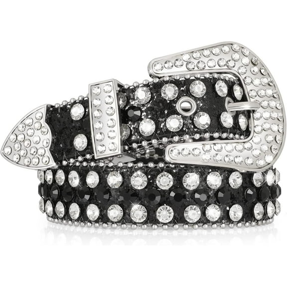 Kids Rhinestone Western Belt for Girls Boys, Cowboy Cowgirl Diamond Studded Bling Leather Belt