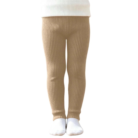 Kids Ribbed Knit Leggings, High Waist Elastic Slim Pants, Soft Stretchy Solid Color Tights for Kids Daily Layering Wear Khaki 3-4 Years