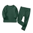 thumbnail image 1 of Kids Ribbed Knit Two Piece Loungewear Set Crew Neck Long Sleeve Top & Elastic Waist Straight Pants, Soft Stretchy Matching Outfit for Homewear Daily Casual Wear Army Green 4-5 Years, 1 of 7