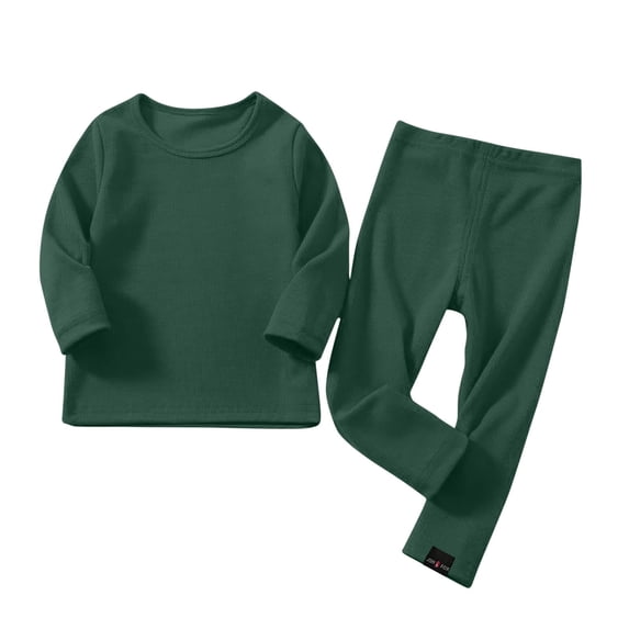 Kids Ribbed Knit Two Piece Loungewear Set Crew Neck Long Sleeve Top & Elastic Waist Straight Pants, Soft Stretchy Matching Outfit for Homewear Daily Casual Wear Army Green 4-5 Years