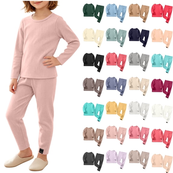 Kids Ribbed Knit Two Piece Loungewear Set Crew Neck Long Sleeve Top & Elastic Waist Straight Pants, Soft Stretchy Matching Outfit for Homewear Daily Casual Wear Yellow 2-3 Years