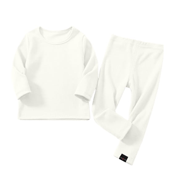 Kids Ribbed Knit Two Piece Loungewear Set Crew Neck Long Sleeve Top & Elastic Waist Straight Pants, Soft Stretchy Matching Outfit for Homewear Daily Casual Wear White 4-5 Years