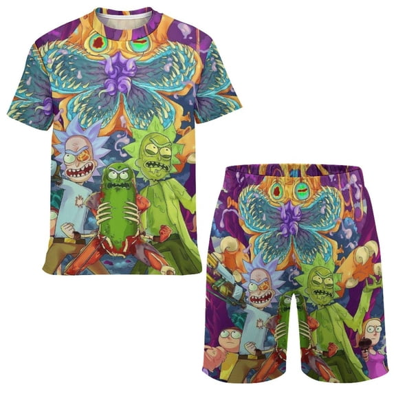 Kids Rick And Morty Athletic T-Shirt And Mesh Shorts Outfit Set Mesh Clothing Set for Boys