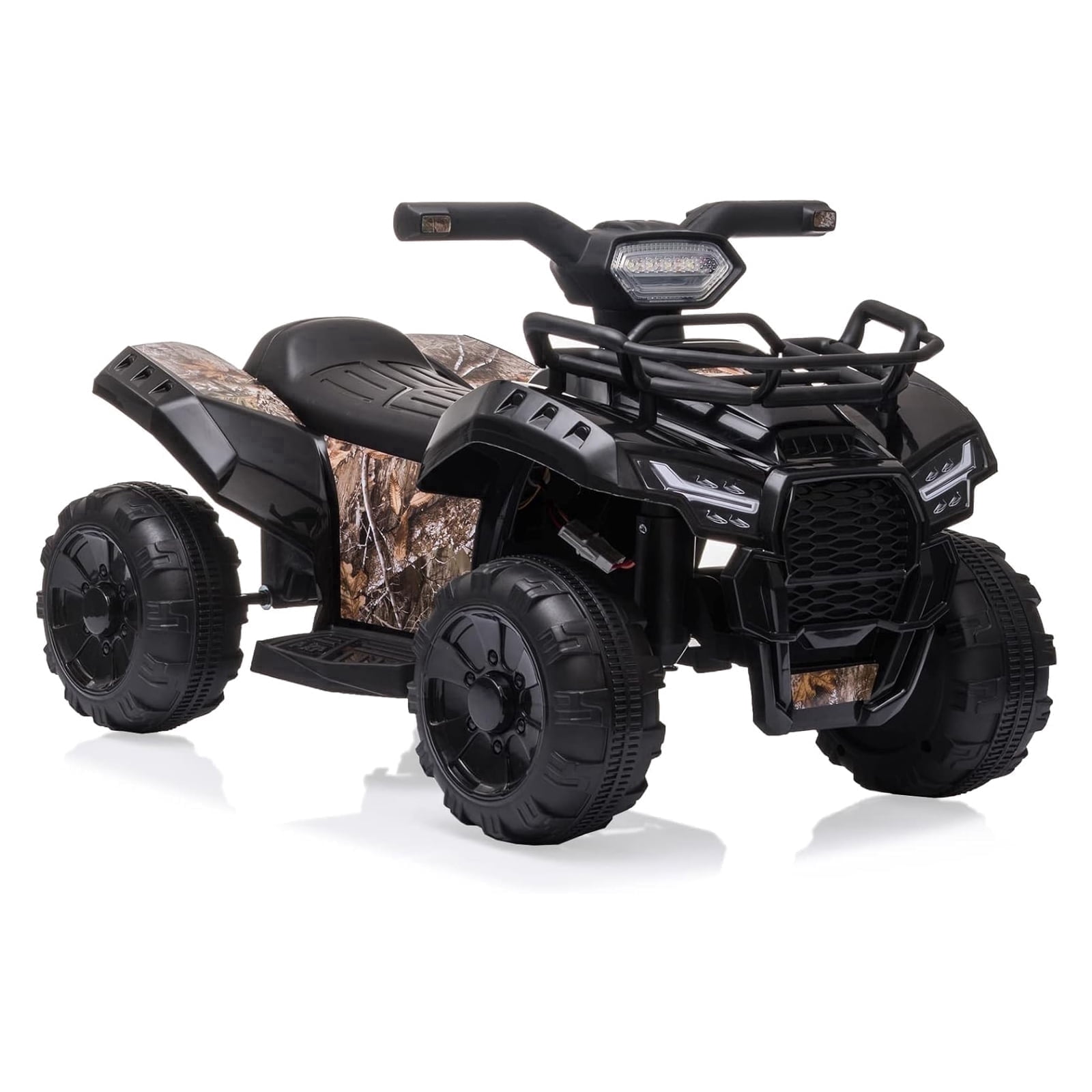 Kids Ride on ATV 6V Battery Powered, 4 Wheeler Electric Vehicle with Horn, MP3, Headlight – Best Gift for 18-36 Months Boys Girls, Adjustable Volume USB Toy Car（Black）