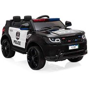 Kids Ride on Car, 12V 7A Battery Powered Electric Police Truck SUV Vehicle w/ 2.4G Remote Control, Siren, Music, LED Headlights, Microphone, Double Open Doors, Safe Seat Belts - (Black)
