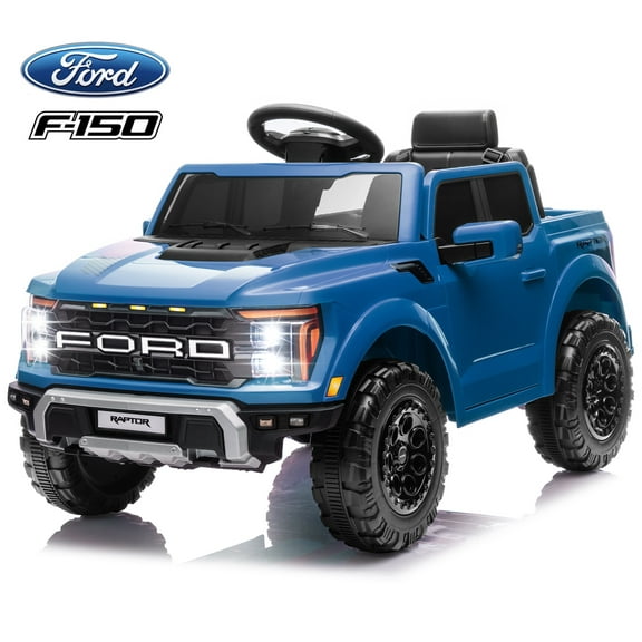 Ford Ride on Cars, 12V Ford F150 Raptor Powered Ride on Toys with Remote Control, Electric Car for Kids with Bluetooth/FM/Trunk, 4 Wheelers Truck for Toddlers Boys Girls Ages 3-6, Blue