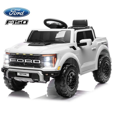 iYofe 12 Volt Ford F150 Raptor Powered Ride on Car Toy with Remote Control&Bluetooth, White