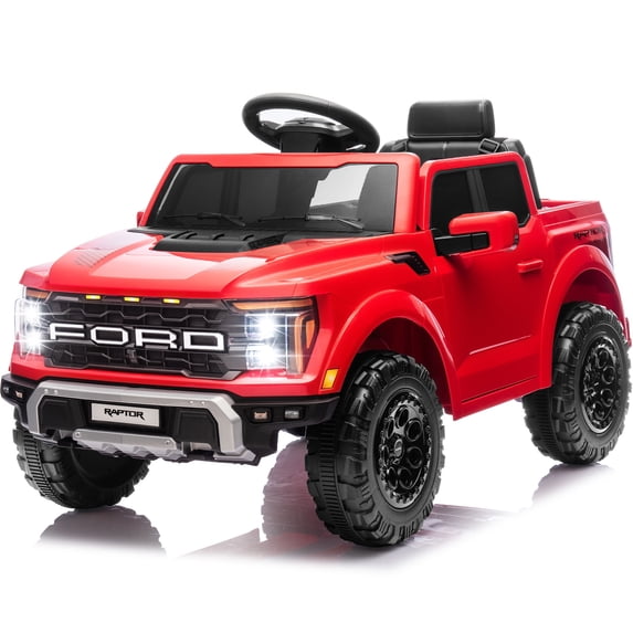 iYofe 12V Ford F150 Raptor Powered Ride on Truck Car with Remote, Bluetooth, FM, 4 Wheel Electric Car for Kids Toddlers Ages 3-5, Red