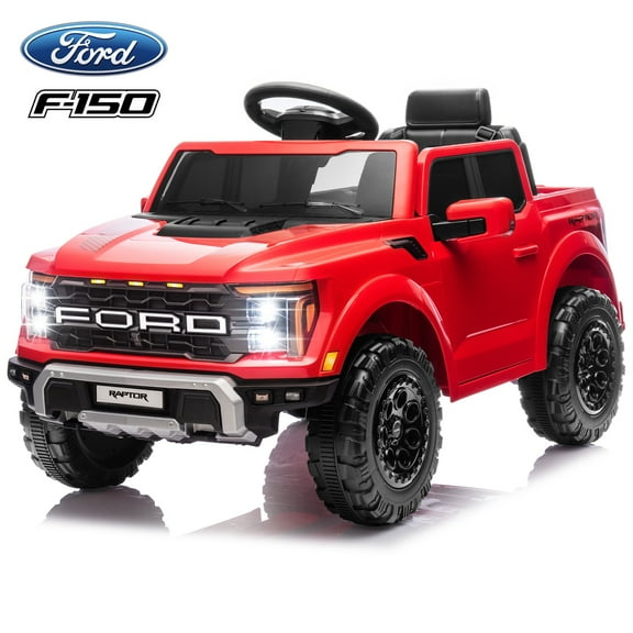 Ford Ride on Cars, 12V Ford F150 Raptor Powered Ride on Toys with Remote Control, Electric Car for Kids with Bluetooth/FM/Trunk, 4 Wheelers Truck for Toddlers Boys Girls Ages 3-6, Red