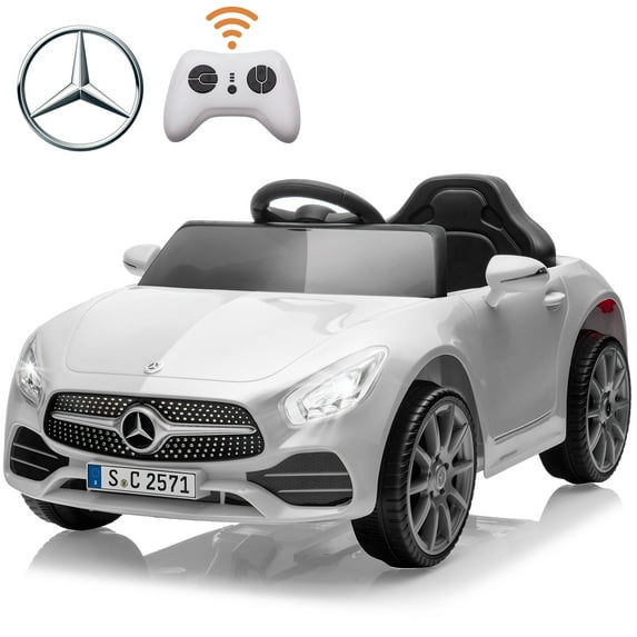 Kids Ride on Cars, 12V Powered Mercedes Benz Ride on Toys w/Remote Control, Music, Bluetooth, LED Light, USB, Power Display, Four Wheel Suspension Electric Car for Toddlers 2-4 Year Olds, Whit