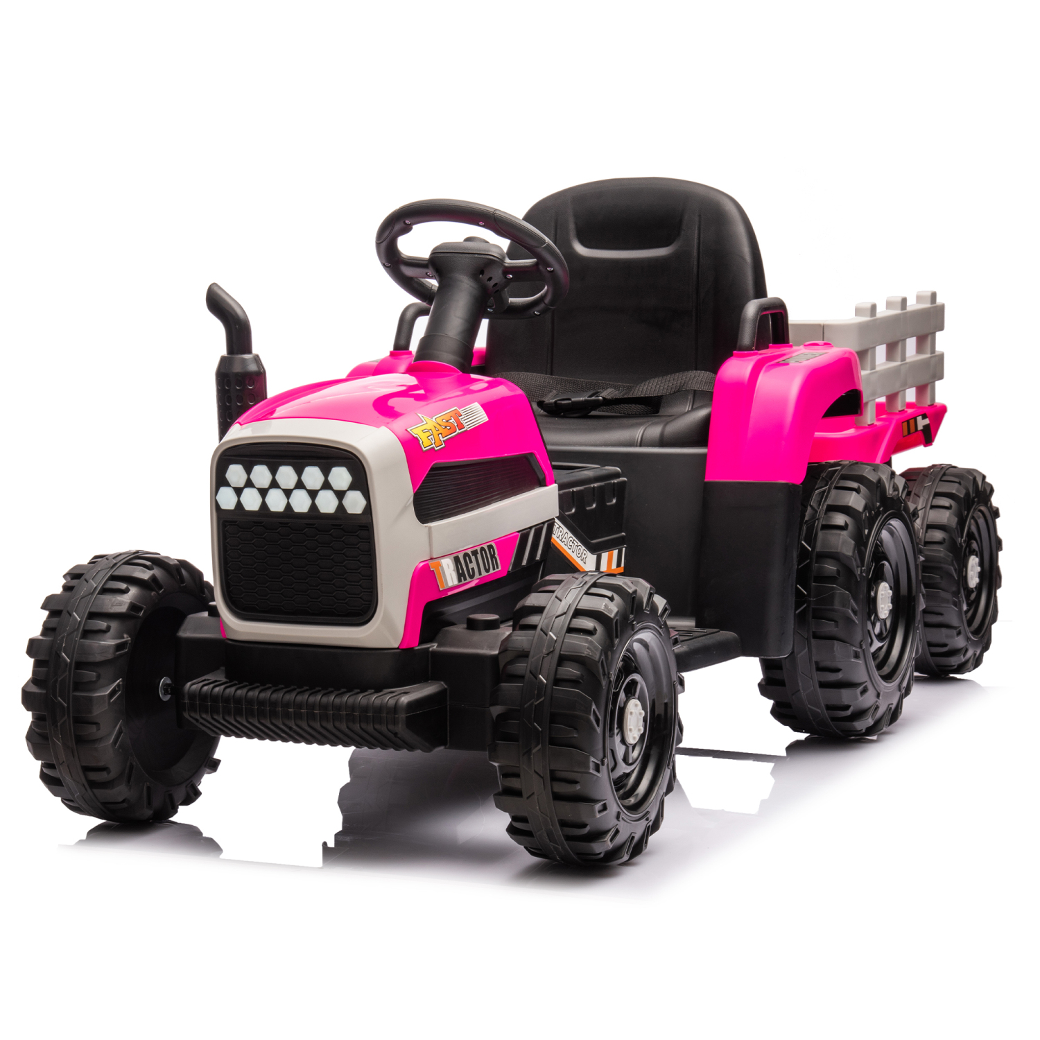 Kids Ride on Electric Tractor Toy with Trailer 24V Battery Powered