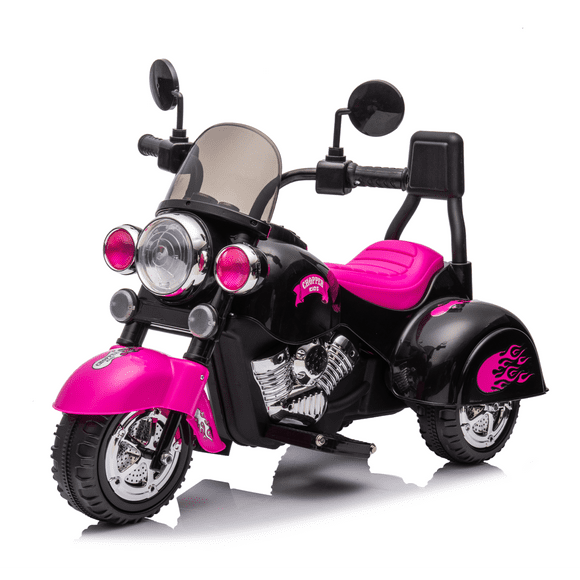 Kids Ride On Motorcycle Toy, 3-Wheel Chopper Motorbike with LED Colorful Headlights Horn, 6V Battery Powered Riding on Electric Harley Motorcycle for Boys Girls, Pink