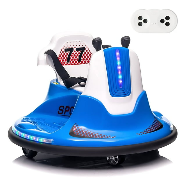 Kids Ride On Bumper Car, Electric Ride On Car Toy with Remote Control, 360 Degree Spin, 2 Driving Modes, LED Lights, Music, Bumper Car for Toddlers, Boys and Girls(Blue)