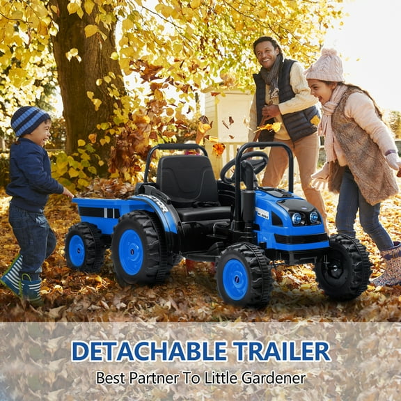 Kids Ride-On Car 12V，  Battery-Powered Electric Vehicle with Remote Control，  Digging Arm Dual 35W Motors USB Music LED Lights，  Safety Belt All-Terrain Ride-On Toy for Boys and Girls Indoor Outdoor