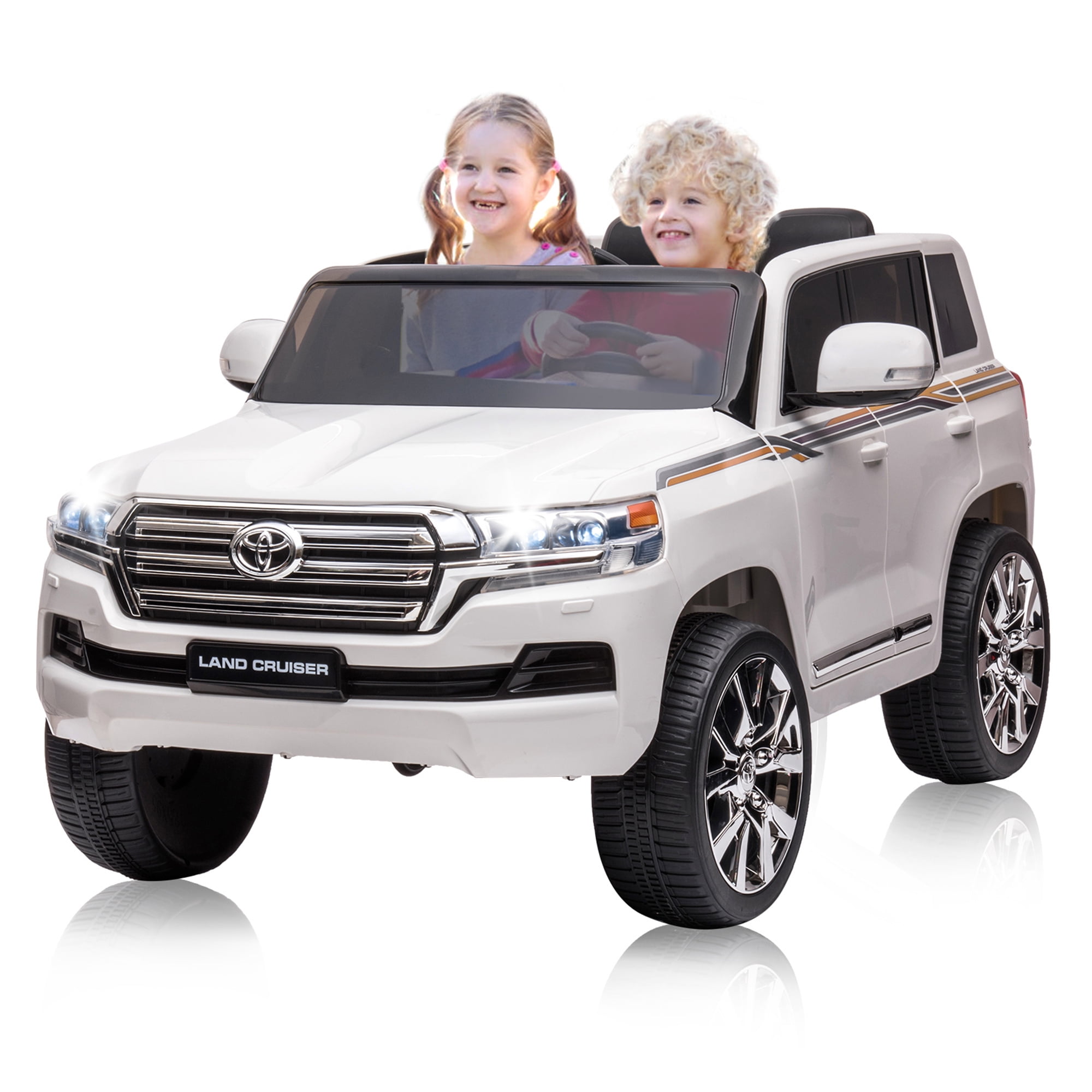 Kids Ride-On Car 2 Seaters, 12V Licensed Toyota Land Cruiser Electric SUV Police Car Battery Powered Toy Truck with Remote Control,2 Motors, 3 Speeds, Music, Horn, LED Lights