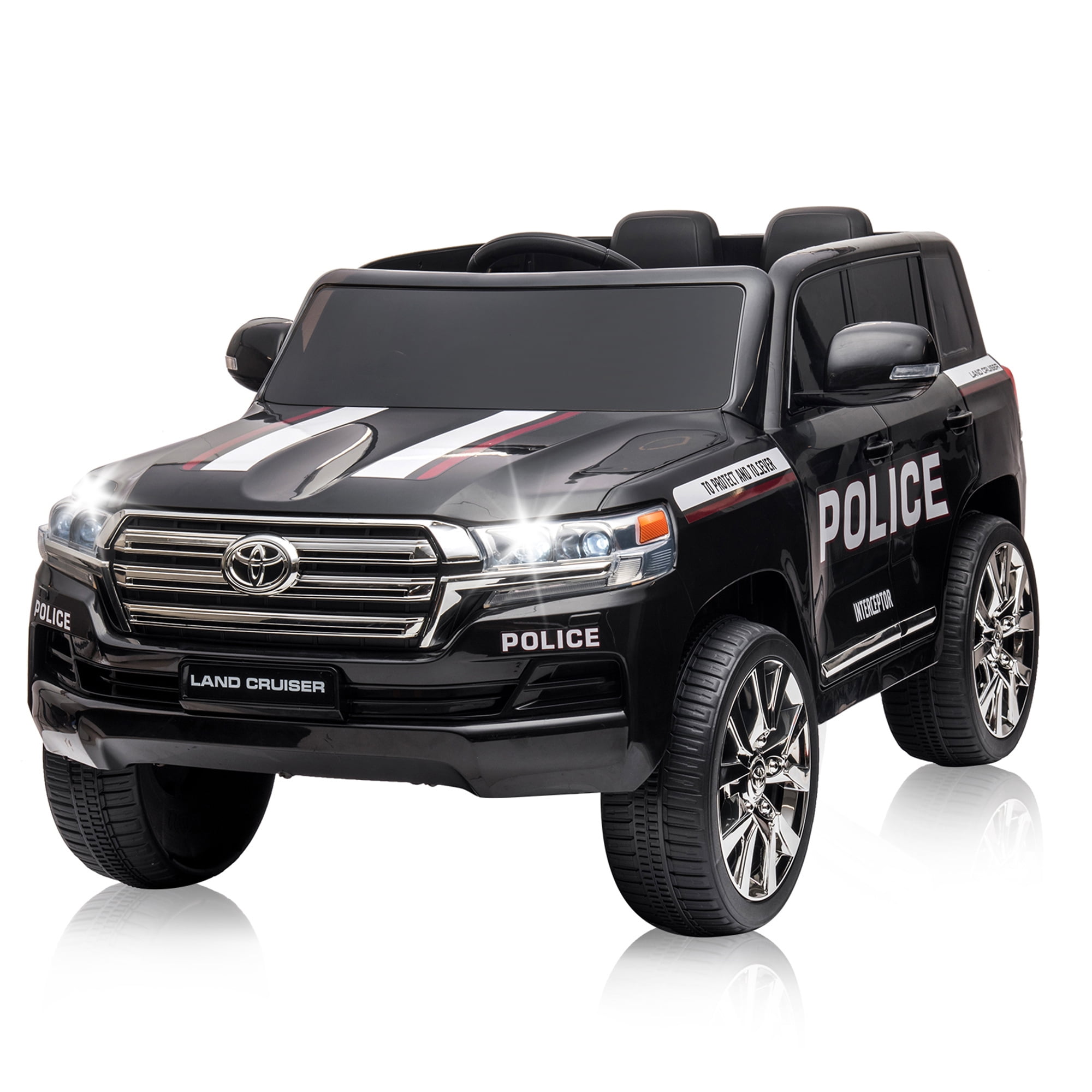 Kids Ride-On Car 2 Seaters, 12V Licensed Toyota Land Cruiser Electric SUV Police Car Battery Powered Toy Truck with Remote Control,2 Motors, 3 Speeds, Music, Horn, LED Lights