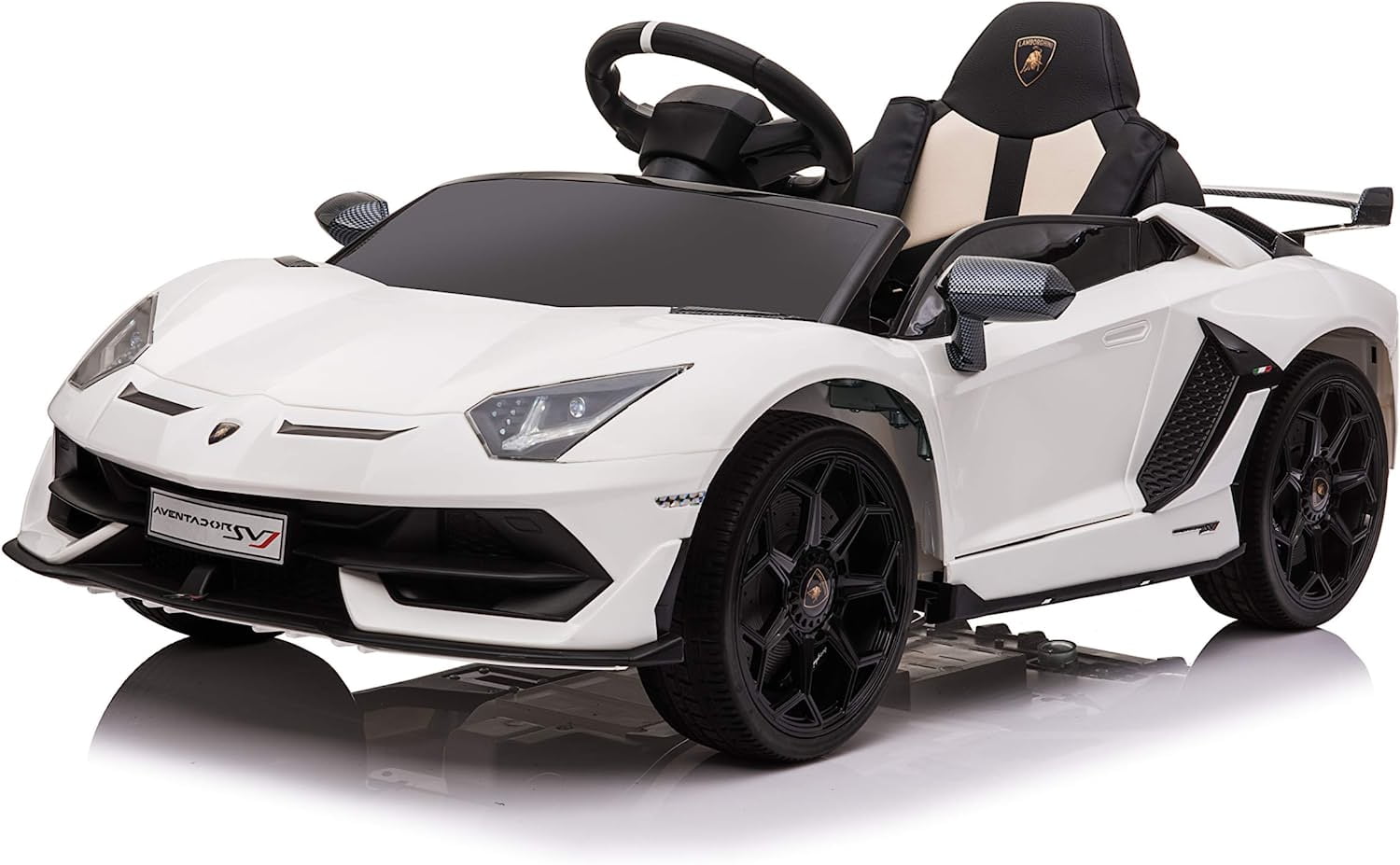 White 12V Lamborghini Ride-On Sports Car with LED Headlights