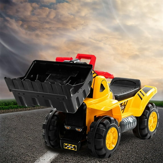 Kids Ride On Excavator, Outdoor Digger Scooper Tractor Toy W/Safety Helmet, Rocks, Horn, Underneath Storage, Dump Truck Ride-On Toy for Kids