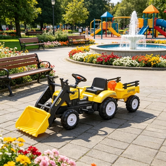 Kids Ride-On Excavator with Detachable Trailer for Ages 3-6
