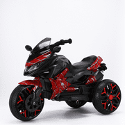 Kids Ride-On Motorcycle, 3-Wheel Electric Toy with LED Lights, Training Wheels & PU Seat, 12V Rechargeable, 66LB Capacity, Ages 3-5 Birthday Red Spider Design