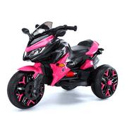 Kids Ride-On Motorcycle, 3-Wheel Electric Toy with LED Lights, Training Wheels & PU Seat, 12V Rechargeable, 66LB Capacity, Ages 3-5 Birthday Pink