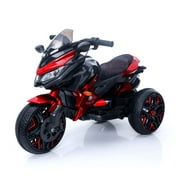 Kids Ride-On Motorcycle, 3-Wheel Electric Toy with LED Lights, Training Wheels & PU Seat, 12V Rechargeable, 66LB Capacity, Ages 3-5 Birthday Red