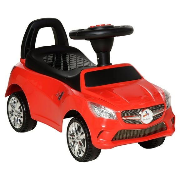 Kids Ride On Push Car, Foot-to-Floor Walking Sliding Toy Car for Toddler with Working Horn, Music, Headlights and Storage, Red
