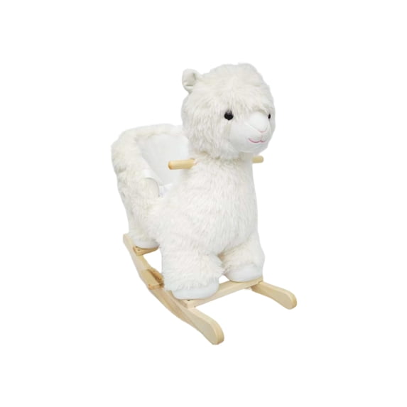 Kids Ride-On Rocking Horse Toy with Lullaby Song,Alpaca Rocking Toy with Hand Puppets and Safety Belt For Children 1-3 Years,Soft Plush Fabric,White,CPC Certified