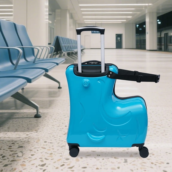 Kids Ride-On Suitcase with 3-Digit Lock - 20 Inch Pull Along Luggage Convertible to Rocking Horse Toy, Blue, for Travel Children 3-6 Years