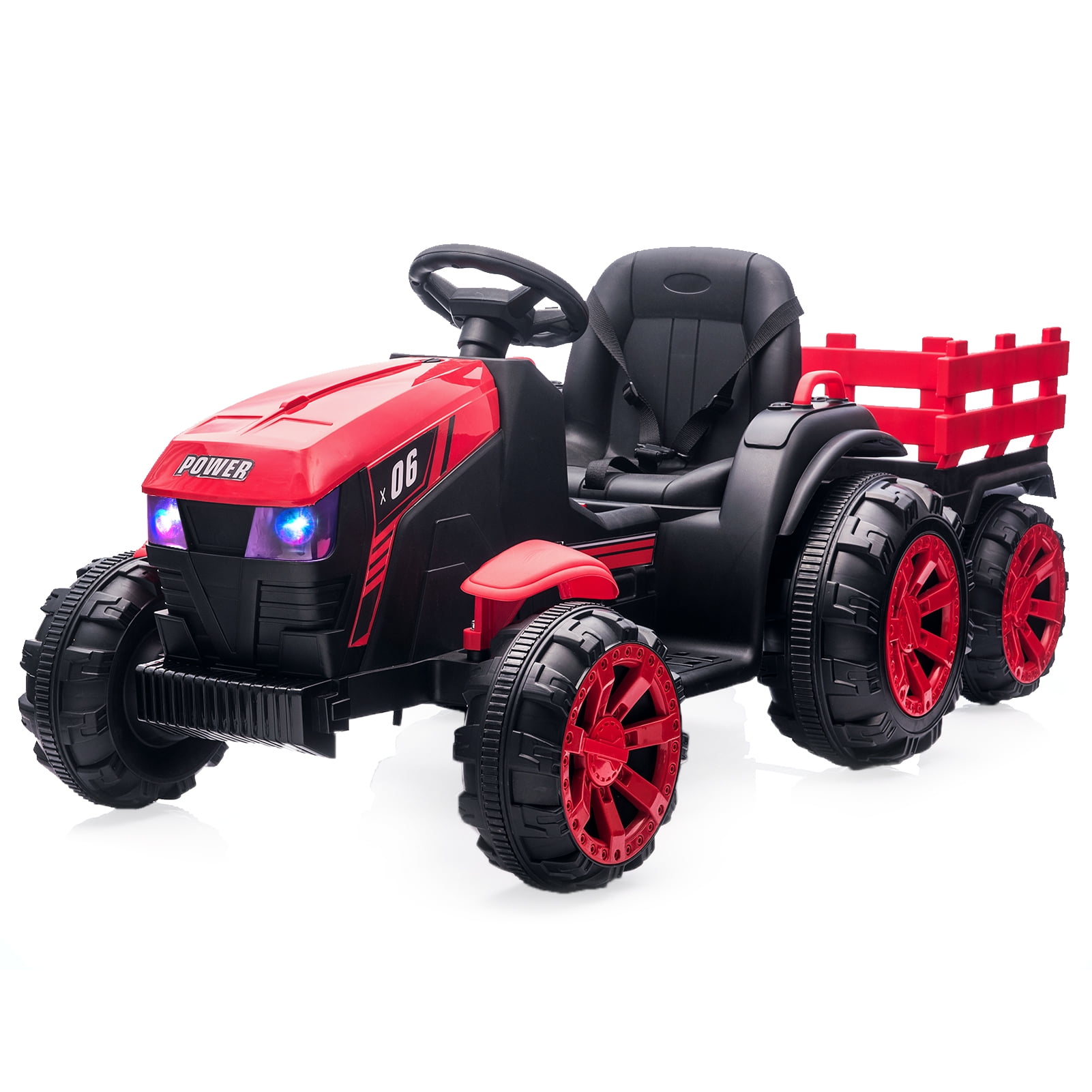 12V Red Kids Ride-On Tractor with Trailer and Dual Motors