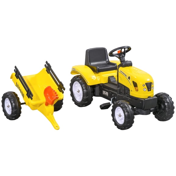 Kids Ride-On Tractor with Trailer, Toy Pedal Go Kart with Shovel&Rake, Fun Outdoor Play Vehicle for Ages 3 and Up
