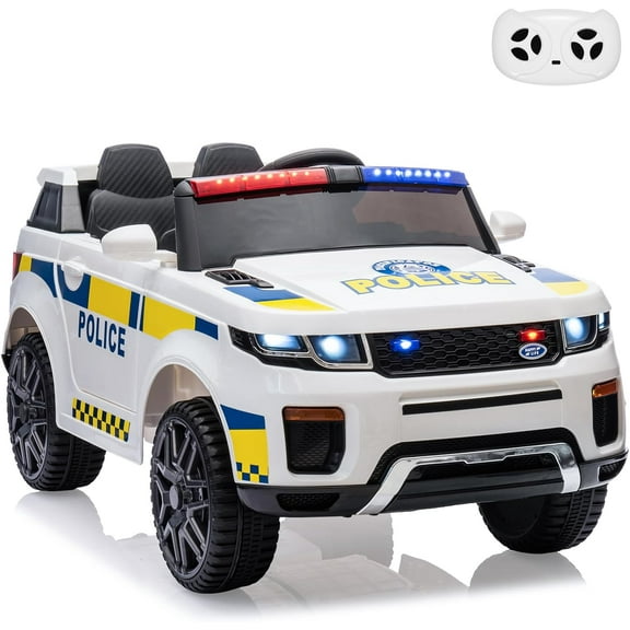 Kids Ride On Police Car 12V Electric Truck for Toddlers Battery Powered Ride On Toy with Remote Control, Intercom, Flashing Light&Led Lights, Handle, Spring Suspension, Music