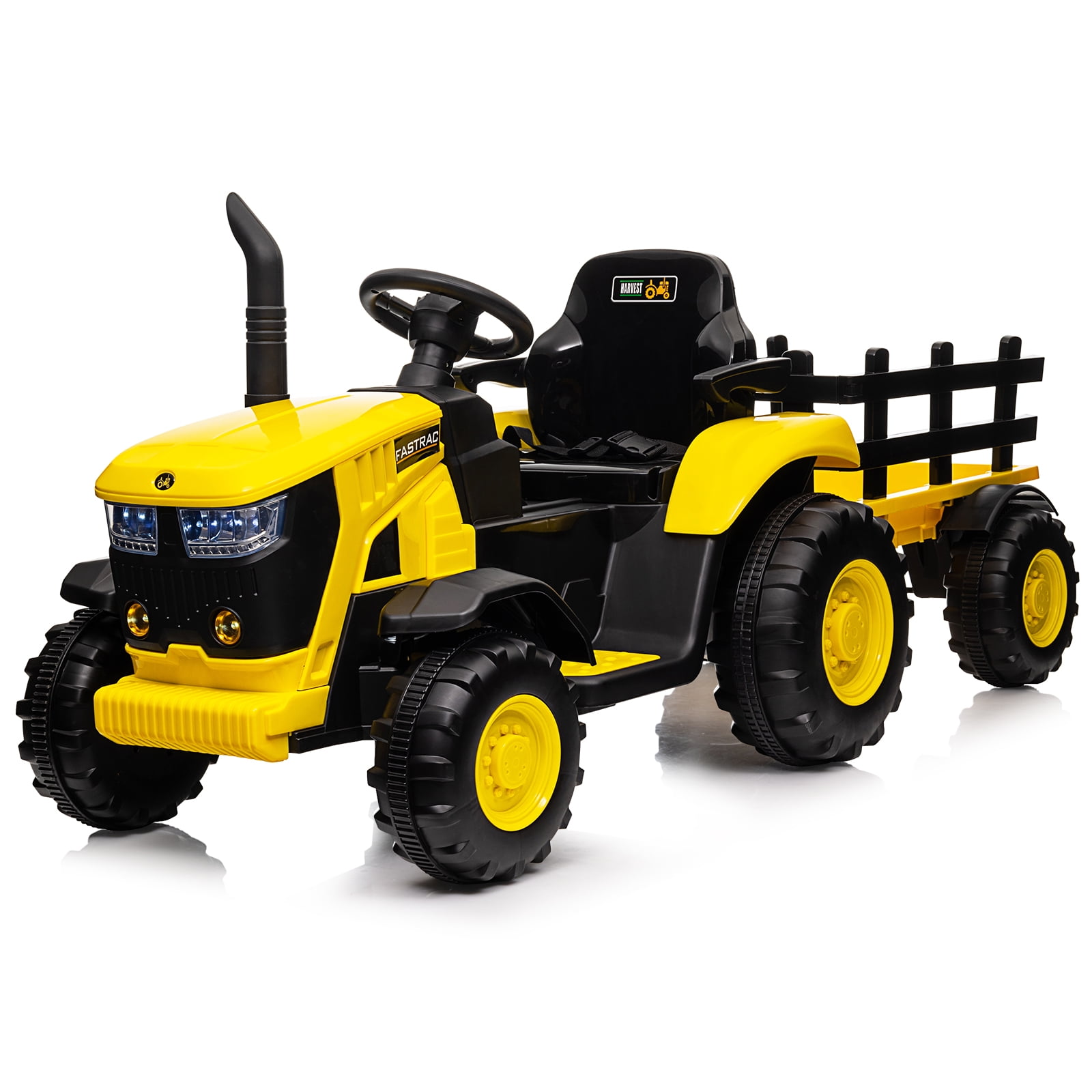 12V Yellow Ride-On Tractor with Detachable Trailer