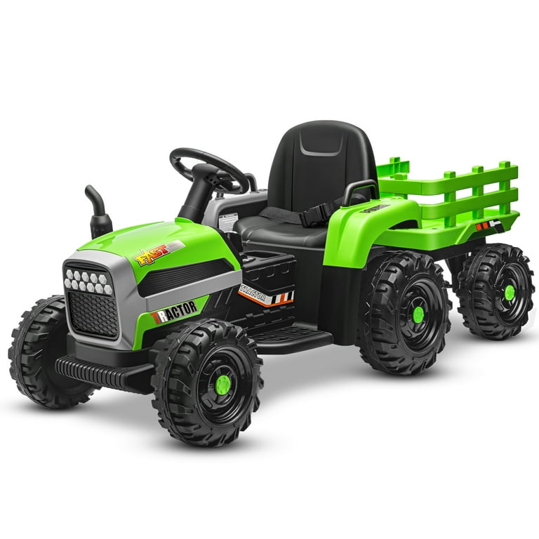 Kids Ride on Tractor with Trailer Toy Cars, 24V Battery Powered