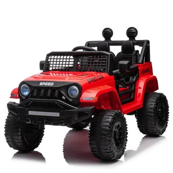 Kids Ride on Truck with Parents Remote Control, 12V 7A Battery Powered Electric Car Vehicle Toy with 3 Speed, USB, MP3, Bluetooth, LED Light, Safety Belt, Electric Car for Kids (Red)