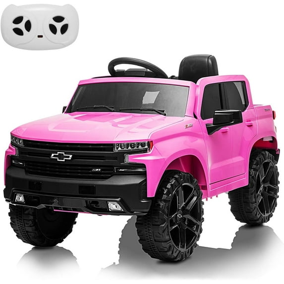 Kids Ride on Vehicle with Remote Control for 3-8 Years Toys,12V Licensed Chevrolet Silverado GMC Powered Wheels Electric Car, MP3 Music,FM Radio, Spring Suspension, LED Light,Pink