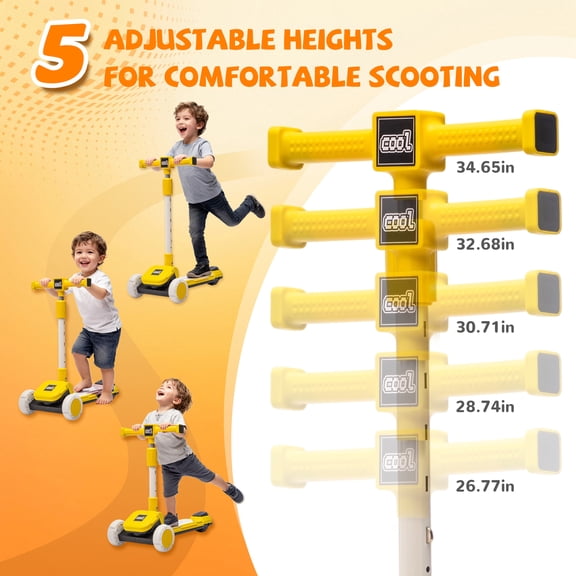 FunMay Kids 3-wheel Scooter with Buildable Blocks and Flashing Wheels, Yellow