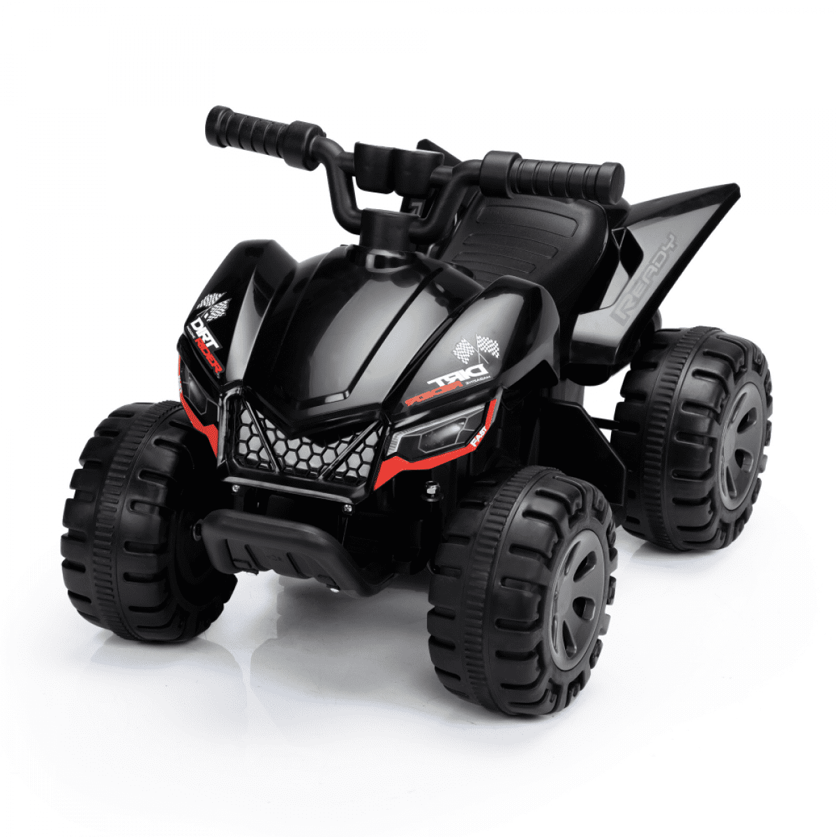 6V Black Battery-Powered Kids Ride-On Quad with LED Lights