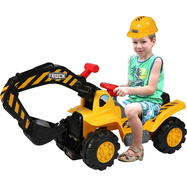 Kids Ride on Excavator Construction Digger Tractor Toy w/ Helmet + Rock