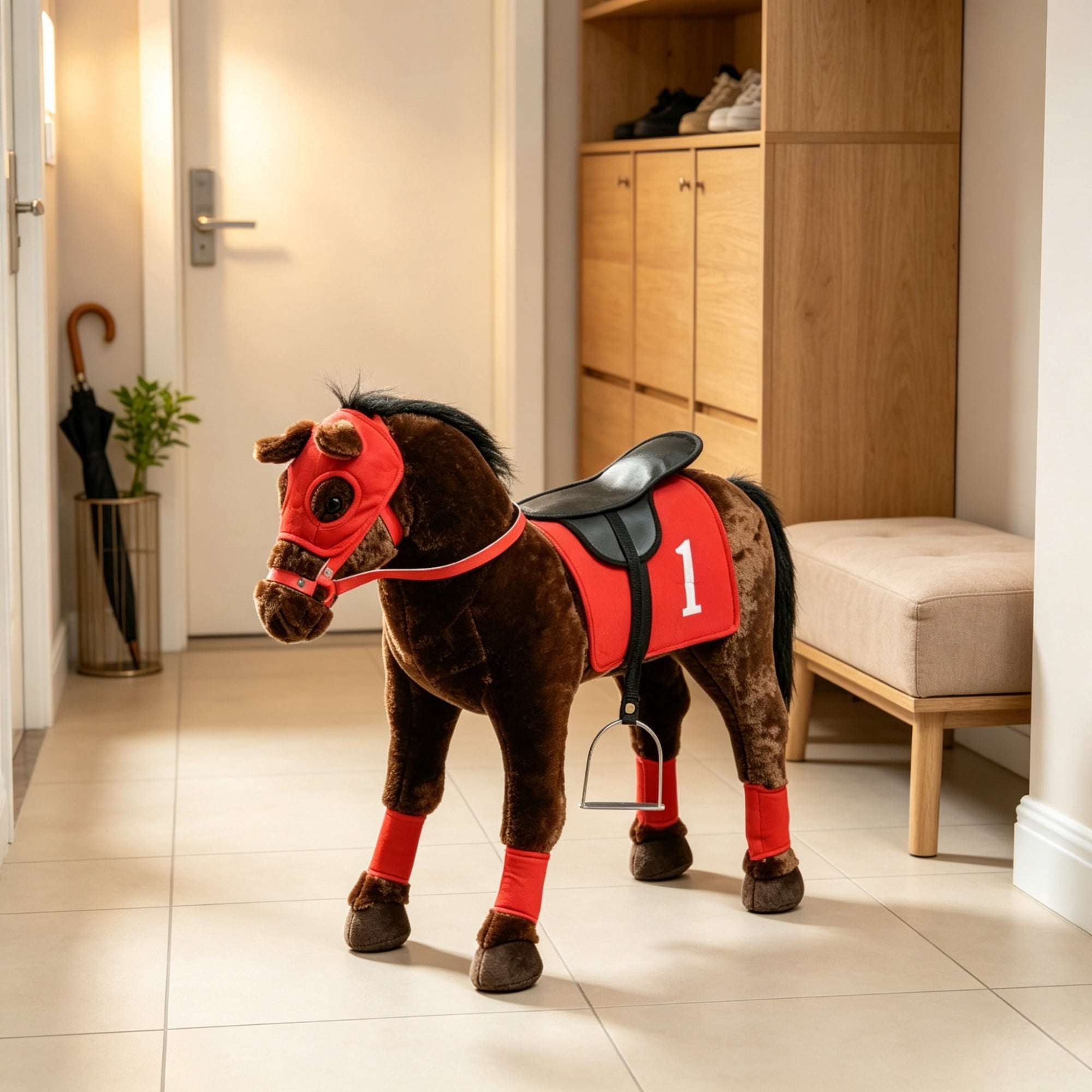 Kids Ride on Horse Toy Age 3-8, Press to Neigh, Equipped with Saddle & Stirrups