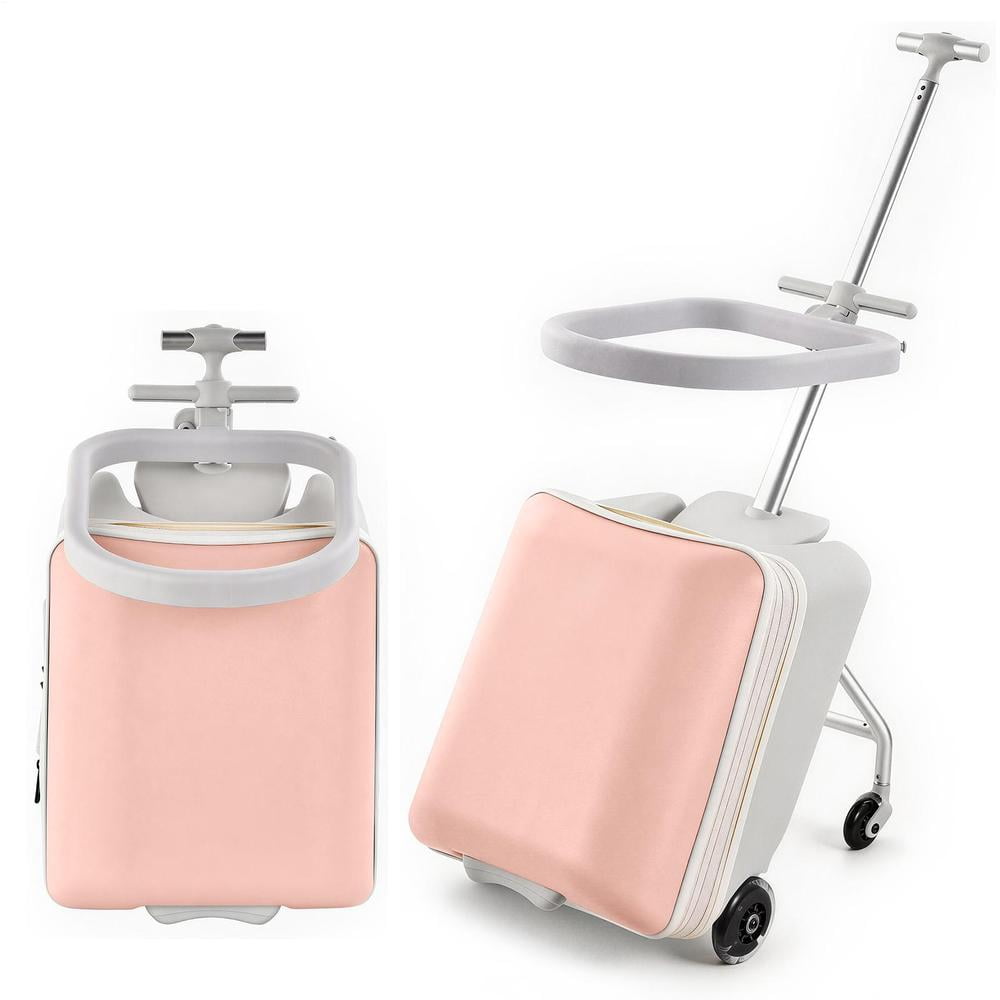 Kids Ride-on Luggage with Seat, 20 inch Carry On Suitcase, 2-in-1 Children's Luggage with Shockproof Silent Wheels and Guardrail for Airplane & Travels