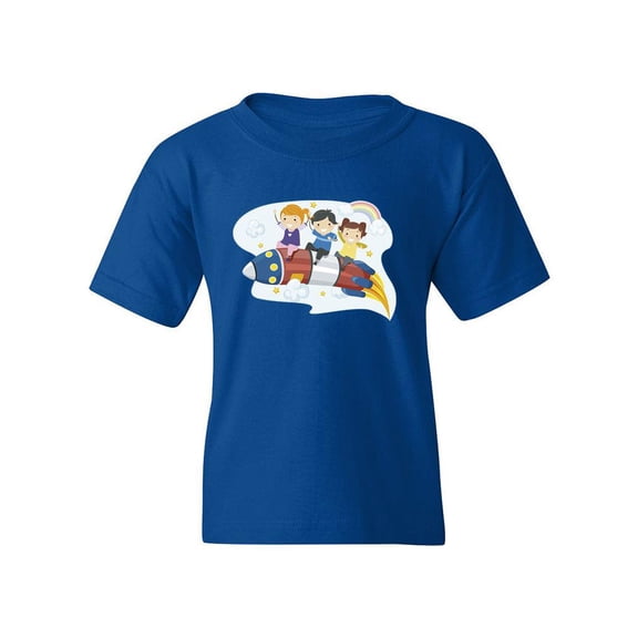 Kids Riding A Rocket T-Shirt Juniors -Image by Shutterstock,  Small