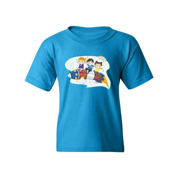 Kids Riding A Rocket T-Shirt Juniors -Image by Shutterstock,  Small